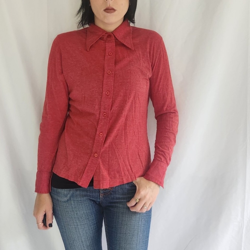 70s Red Long Sleeve Button Down Shirt
